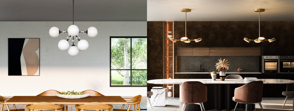Alora chandeliers over a dining table and a kitchen island | Casa Di Luce