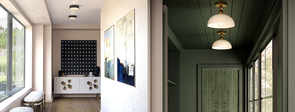 Alora flush mount ceiling lights in two hallways | Casa Di Luce