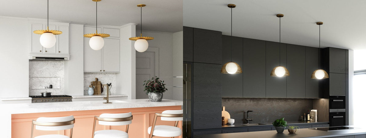 Alora pendant lights over two kitchen islands | Casa Di Luce