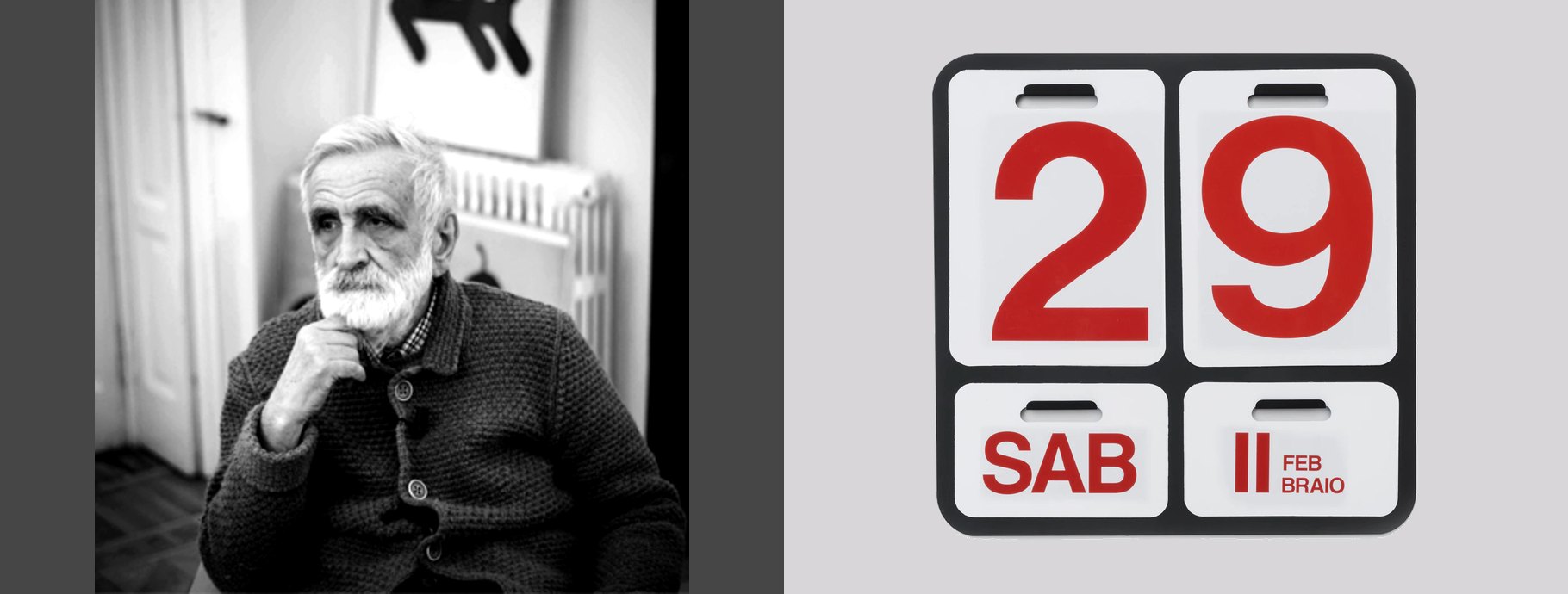 Designer Enzo Mari beside the Formosa Perpetual Wall Calendar | Casa Di Luce