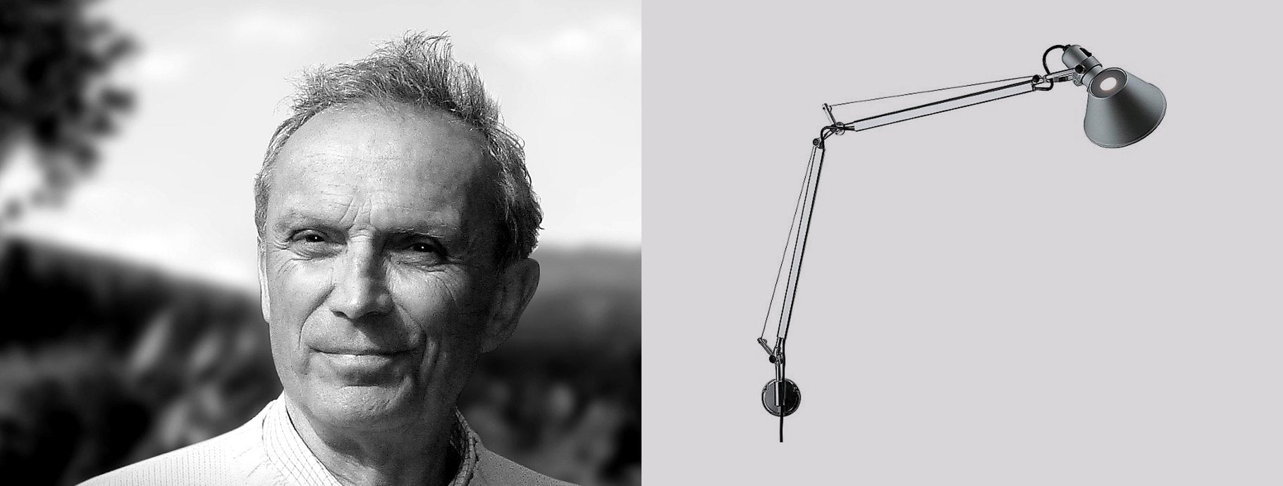 Designer Giancarlo Fassina beside the Tolomeo Classic Wall Lamp | Casa Di Luce