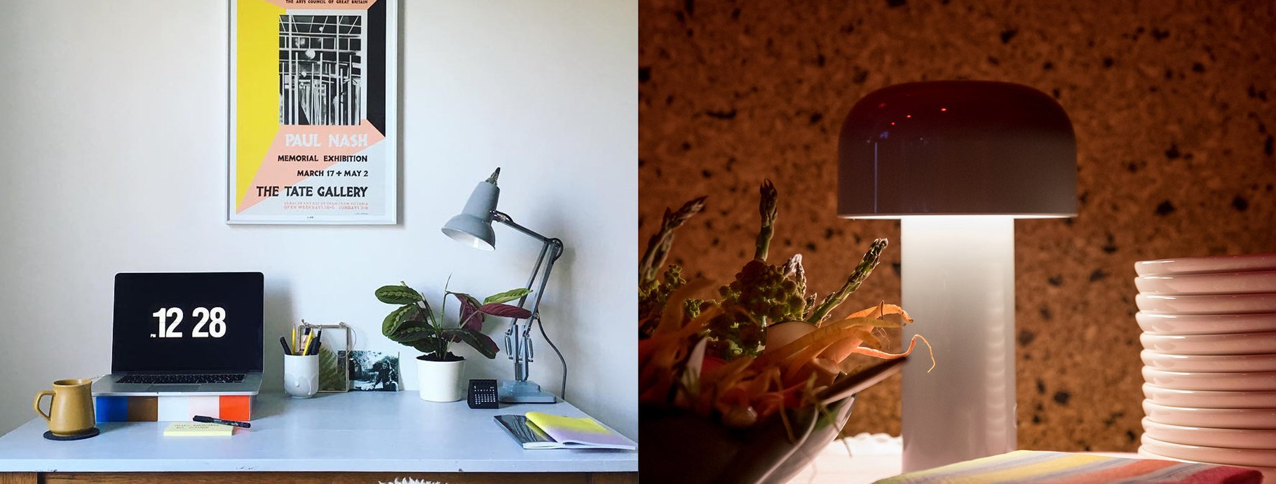 Iconic desk lamp in a home office and a designer battery lamp on a wood table | Casa Di Luce