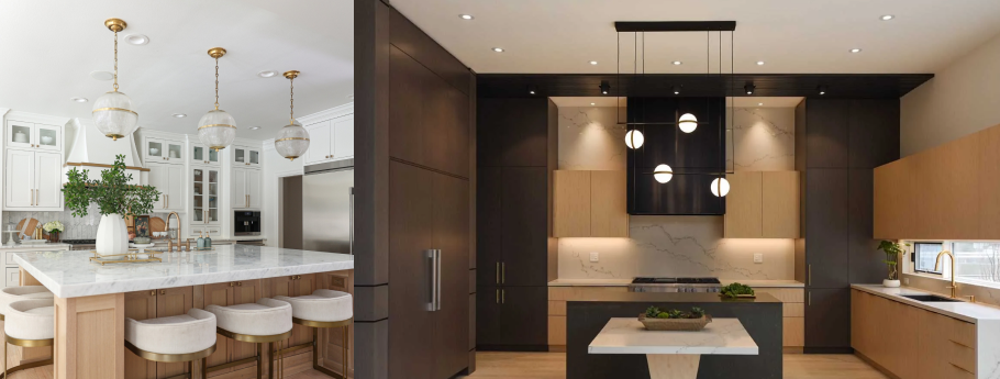 Pendants/Linear Suspension Lights above a kitchen island