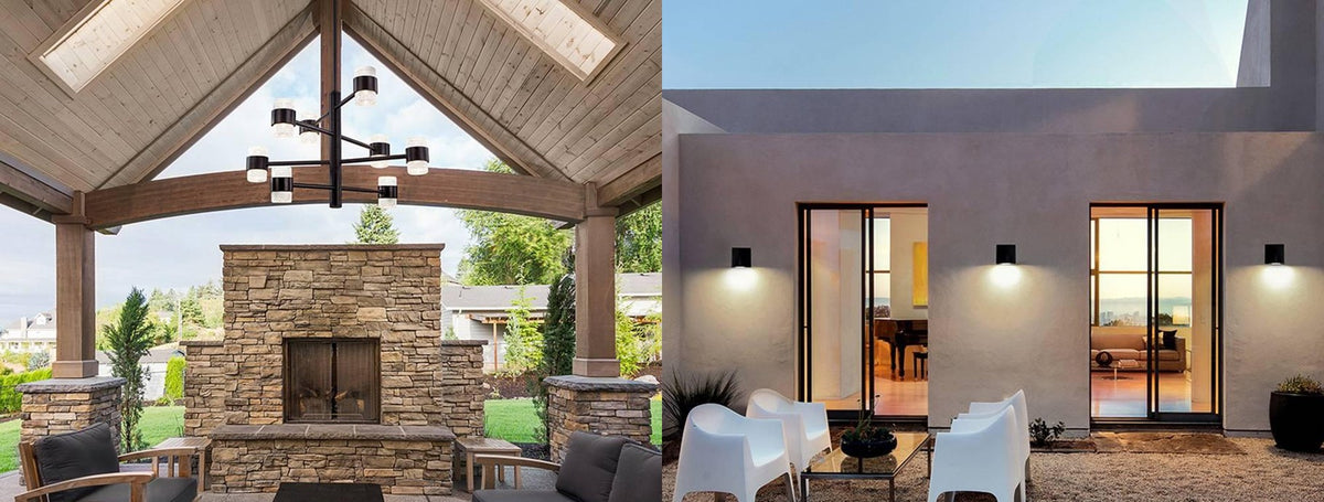 Kuzco outdoor lights on a covered patio and a modern exterior | Casa Di Luce