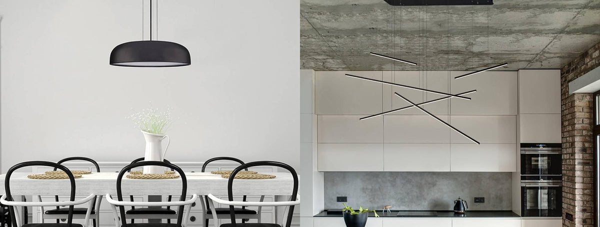Kuzco pendant lights over a dining table and a kitchen | Casa Di Luce