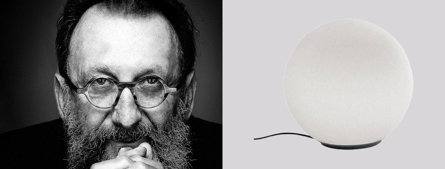 Designer Michele De Lucchi beside the Dioscuri Table Lamp | Casa Di Luce