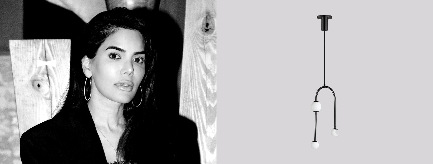 Designer Nina Magon beside the Alina Pendant Light | Casa Di Luce