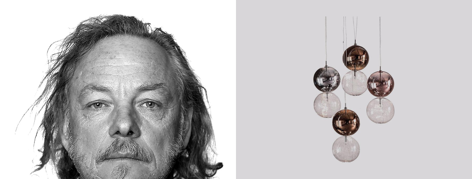 Designer Oriano Favaretto beside the Apollo Pendant Light | Casa Di Luce