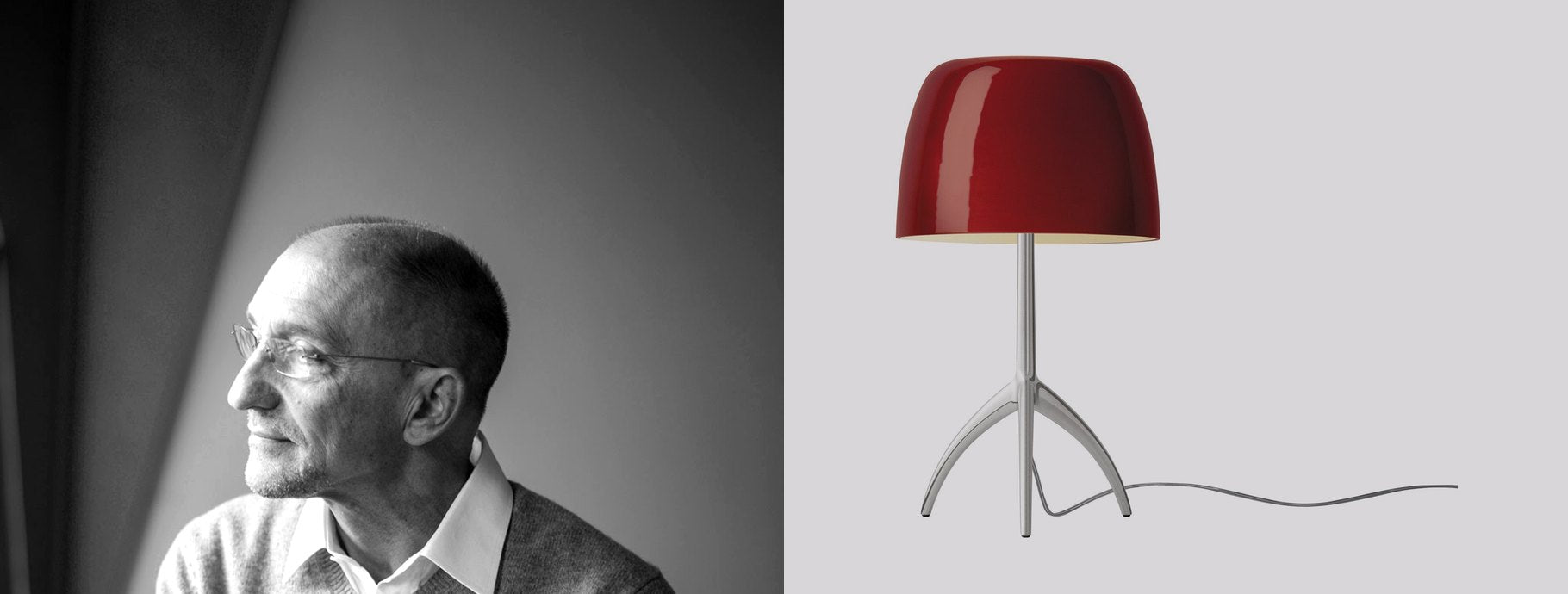 Designer Rodolfo Dordoni beside the Lumiere Table Lamp | Casa Di Luce