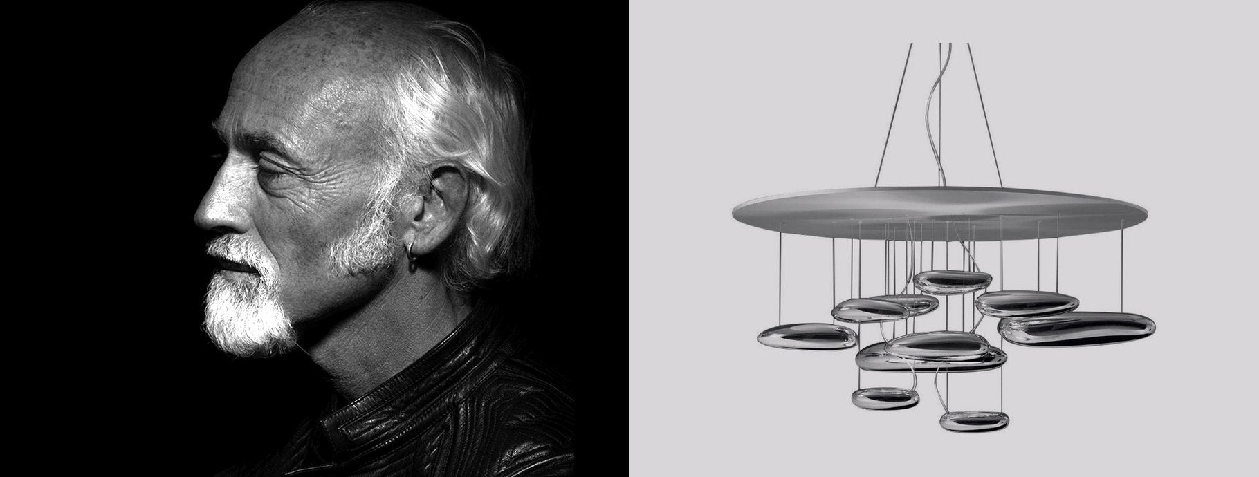 Designer Ross Lovegrove beside the Mercury Chandelier | Casa Di Luce