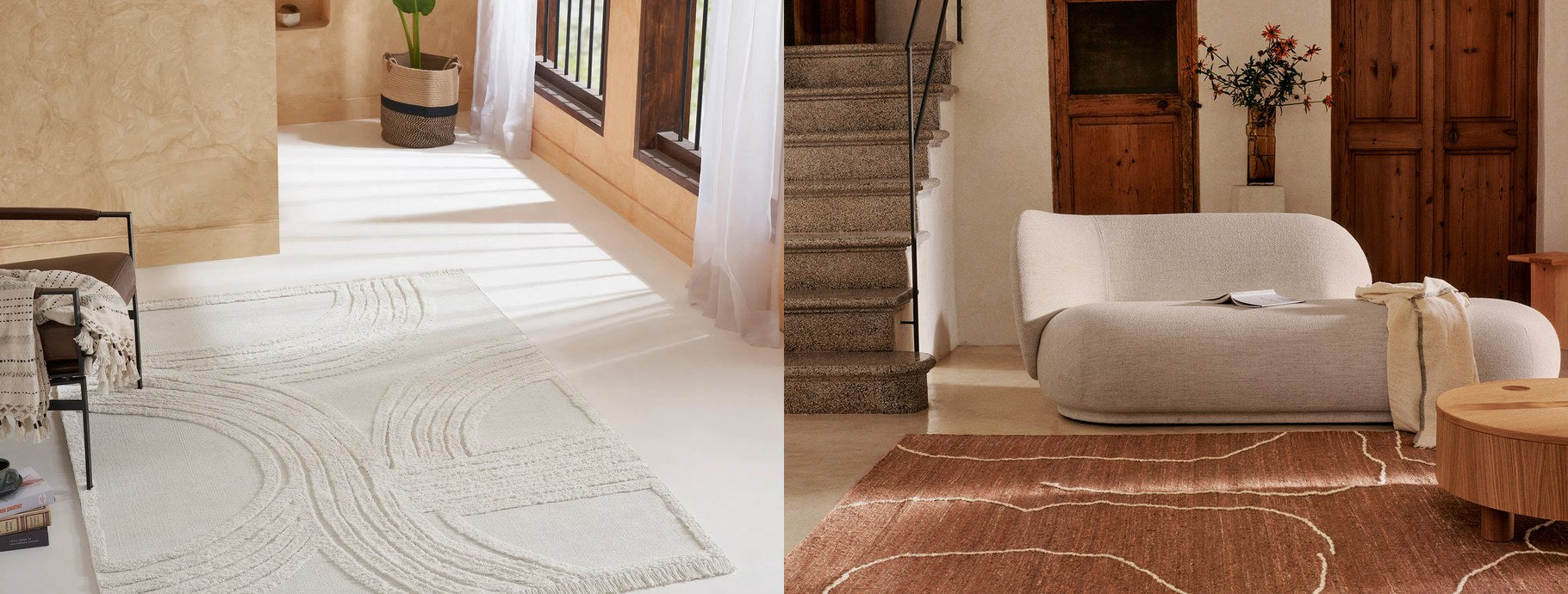 Modern rugs in a sunlit hallway and a warm living room | Casa Di Luce
