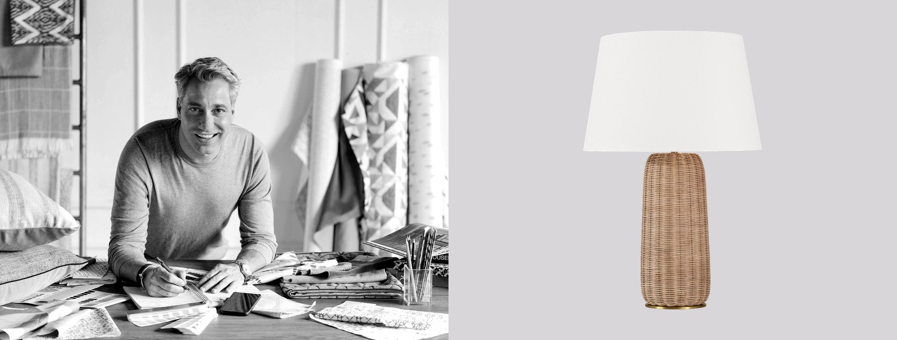 Designer Thom Filicia beside the Dumar Large Table Lamp | Casa Di Luce