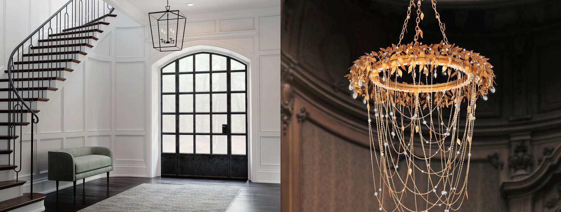 Traditional pendant lights in a stairwell foyer and a panelled room | Casa Di Luce
