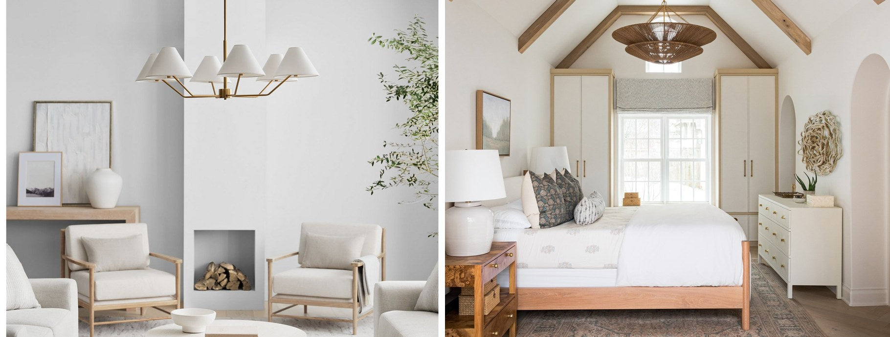 Transitional chandeliers in a bright living room and a vaulted bedroom | Casa Di Luce