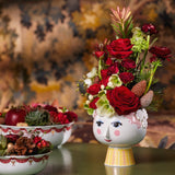 Bjørn Wiinblad Eva Flower Pot on Base, Pink/Yellow, H: 5.8" By Bjorn Wiinblad