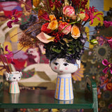 Bjørn Wiinblad Eva Vase, Light Blue/Yellow, H: 7.3" By Bjorn Wiinblad