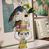 Bjørn Wiinblad Lady with Hat Vase, Green, H: 9.6" By Bjorn Wiinblad