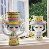 Bjørn Wiinblad Lady with Hat Vase, Green, H: 9.6" By Bjorn Wiinblad