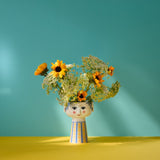 Bjørn Wiinblad Eva Vase, Light Blue/Yellow, H: 7.3" By Bjorn Wiinblad