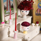 Bjørn Wiinblad Eva Candleholder, Dusty Red, H: 5.5" By Bjorn Wiinblad