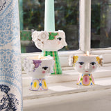 Bjørn Wiinblad Eva Tealight Holder, Yellow/Lavender, Ø: 2.6", 2 Pcs. By Bjorn Wiinblad