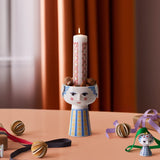 Bjørn Wiinblad Eva Advent Candle, White with Decorations, H: 9.8" By Bjorn Wiinblad