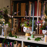 Bjørn Wiinblad Eva Flower Pot on Base, Pink/Yellow, H: 5.8" By Bjorn Wiinblad