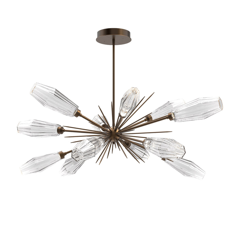 Aalto Oval Starburst Chandelier By Hammerton, Color Optic Rib Clear, Finish: Flat Bronze