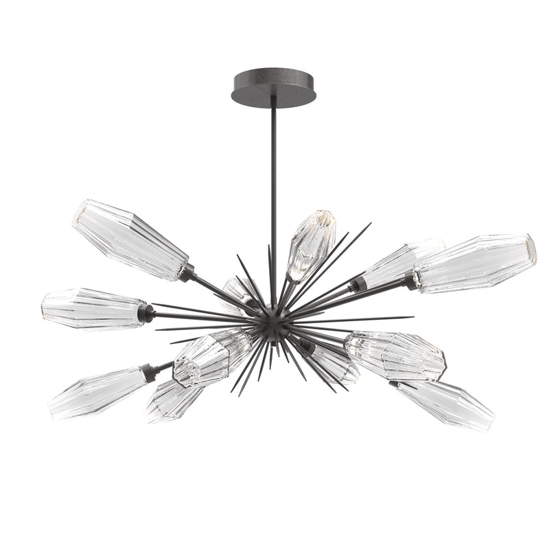 Aalto Oval Starburst Chandelier By Hammerton, Color Optic Rib Clear, Finish: Graphite