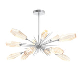 Aalto Oval Starburst Chandelier By Hammerton, Color Optic Rib Amber, Finish: Classic Silver