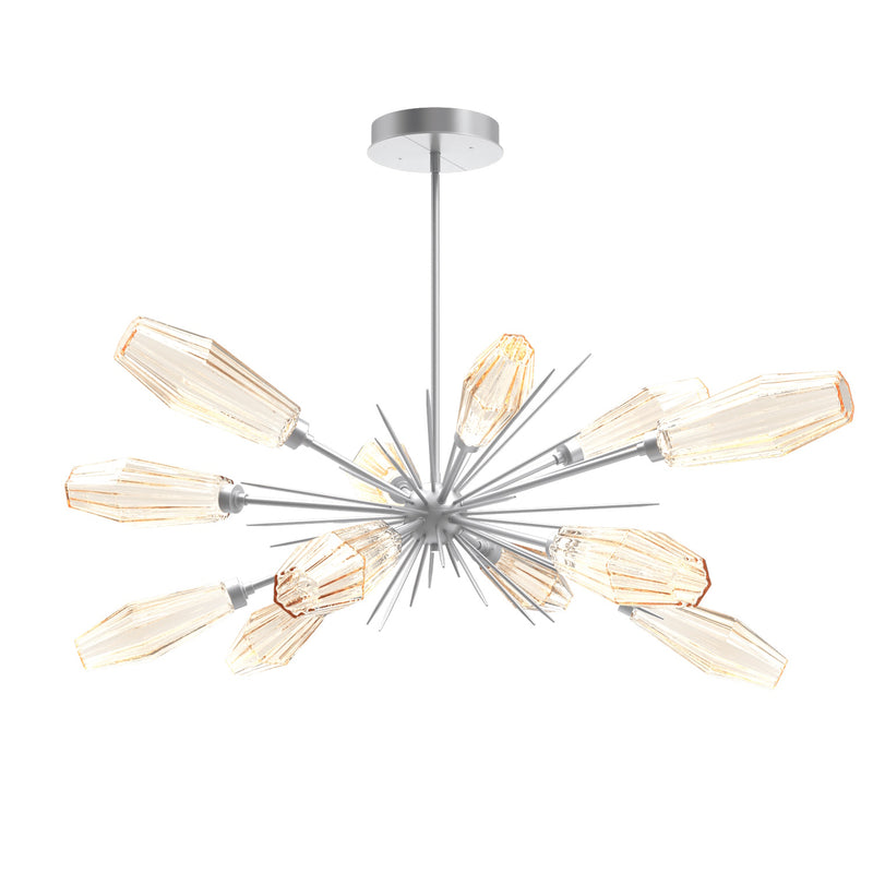 Aalto Oval Starburst Chandelier By Hammerton, Color Optic Rib Amber, Finish: Classic Silver