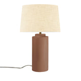 Adobe Cream Linen Fabric Ceramic Tower Table Lamp with Fabric Shade by Justice Design