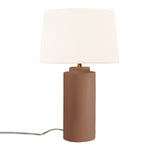 Adobe White Linen Fabric Ceramic Tower Table Lamp with Fabric Shade by Justice Design