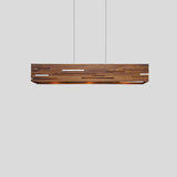 Aeris 54 Linear Pendant by Cerno in walnut with brushed aluminum inlays, front view