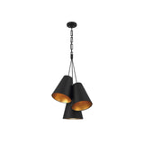 Alston 3-Light Cluster Pendant 20'' Matte Black + Antique Gold