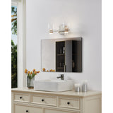 Amelia 15-inch 4-light Polished Nickel and Champagne Gold 5CCT LED Vanity Light with Clear and Clear Ribbed Glass