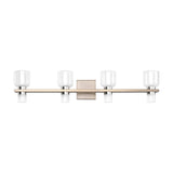 Amelia 34-inch 8-light Champagne Gold and Polished Nickel 5CCT LED Vanity Light with Clear and Clear Ribbed Glass