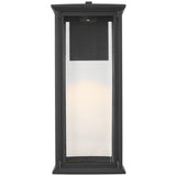 Audley LED Outdoor Lantern Large Textured Black Clear Glass By Generation Lighting - Front View