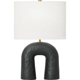 Aura Table Lamp — 14", White Linen, Rough Black Ceramic
