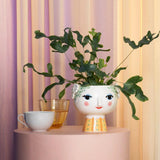 Bjørn Wiinblad Eva Flower Pot on Base, Light Green/Yellow, H: 5.7" By Bjorn Wiinblad