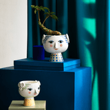 Bjørn Wiinblad Eva Flower Pot on Base, Blue, H: 8.3" By Bjorn Wiinblad