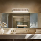 Beige Travertine-Aged Brass Magnate Vanity Light by Modern Forms in Bathroom