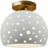 Bisque Brushed Brass Perforated Medium Globe Semi- Flush by Justice Design