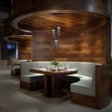 Black-Smoke Glass Kanister Round Multi-Light Suspension by WAC Lighting in Restaurant Area