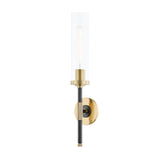 Bowery 1-Light Wall Sconce by Hudson Valley in Aged Brass/Old Bronze with clear cylindrical glass shade