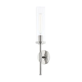 Bowery 1-Light Wall Sconce by Hudson Valley in Polished Nickel with clear cylindrical glass shade