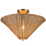 Bridgette Semi Flush Mount Brushed Gold Rattan By Alora - With Light