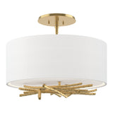 Brindille Semi-Flush Mount in Modern Brass, Natural Anna Shade by Hubbardton Forge