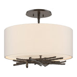 Brindille Semi-Flush Mount in Oil Rubbed Bronze, Flax Shade by Hubbardton Forge
