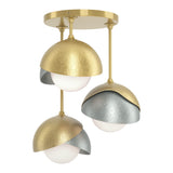 Brooklyn 3-Light Double Shade Semi-Flush Mount in Modern Brass, Vintage Platinum by Hubbardton Forge